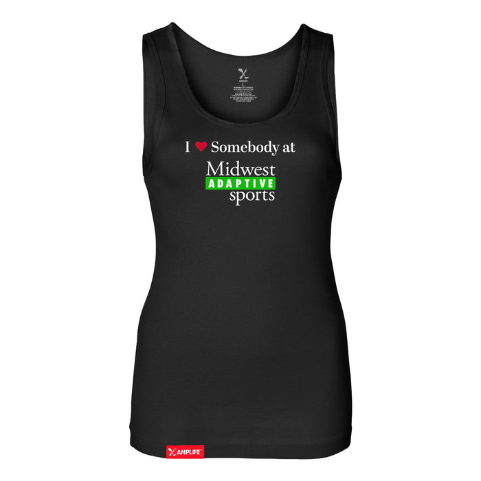 MAS Kansas City Advantage Wheelchair Tennis I Love Somebody at MAS Women's Black Slim Micro Rib Tank Top on a white background