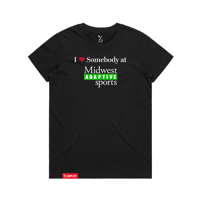 MAS Kansas City Advantage Wheelchair Tennis I Love Somebody at MAS Women's Black T-Shirt on a white background