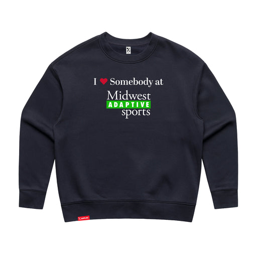 MAS Kansas City Advantage Wheelchair Tennis I Love Somebody at MAS Women's Ink Blue Modern Crewneck Sweatshirt on a white background