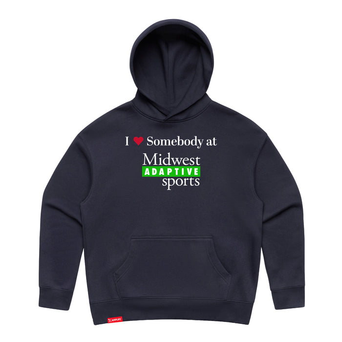 MAS Kansas City Advantage Wheelchair Tennis I Love Somebody at MAS Women's Ink Blue Modern Hoodie on a white background