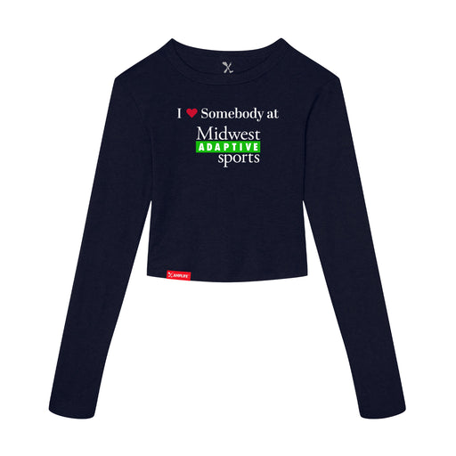 MAS Kansas City Advantage Wheelchair Tennis I Love Somebody at MAS Women's Navy Crop Long Sleeve T-Shirt on a white background