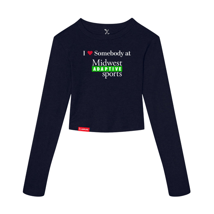 MAS Kansas City Advantage Wheelchair Tennis I Love Somebody at MAS Women's Navy Crop Long Sleeve T-Shirt on a white background