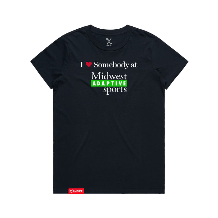 MAS Kansas City Advantage Wheelchair Tennis I Love Somebody at MAS Women's Navy T-Shirt on a white background