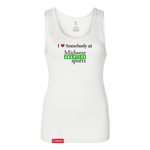 MAS Kansas City Advantage Wheelchair Tennis I Love Somebody at MAS Women's White Slim Micro Rib Tank Top on a white background