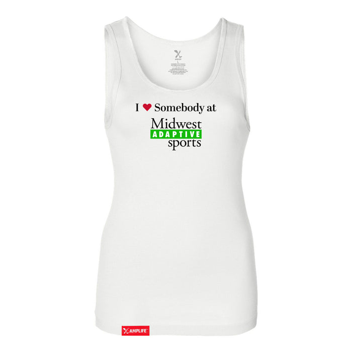 MAS Kansas City Advantage Wheelchair Tennis I Love Somebody at MAS Women's White Slim Micro Rib Tank Top on a white background