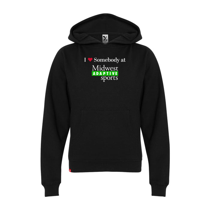 MAS Kansas City Advantage Wheelchair Tennis I Love Somebody at MAS Youth Black Hoodie on a white background