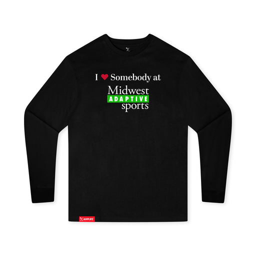 MAS Kansas City Advantage Wheelchair Tennis I Love Somebody at MAS Youth Black Long Sleeve T-Shirt on a white background