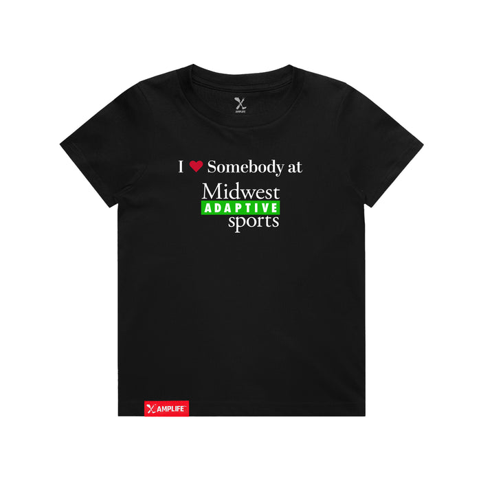 MAS Kansas City Advantage Wheelchair Tennis I Love Somebody at MAS Youth Black T-Shirt on a white background