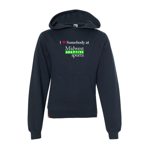 MAS Kansas City Advantage Wheelchair Tennis I Love Somebody at MAS Youth Navy Hoodie on a white background