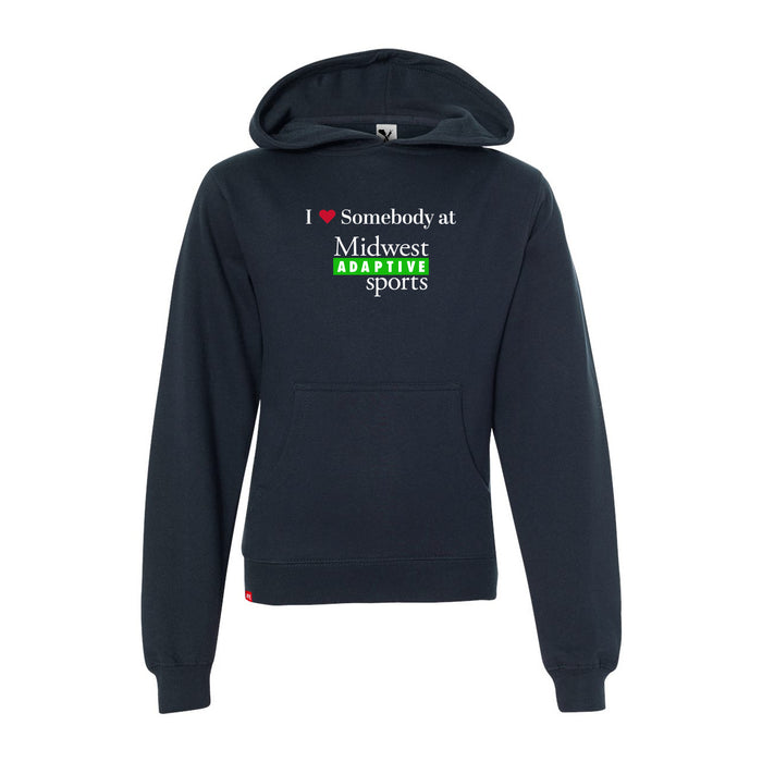 MAS Kansas City Advantage Wheelchair Tennis I Love Somebody at MAS Youth Navy Hoodie on a white background
