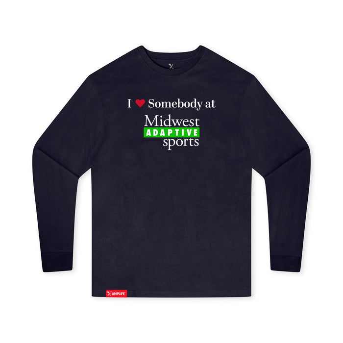 MAS Kansas City Advantage Wheelchair Tennis I Love Somebody at MAS Youth Navy Long Sleeve T-Shirt on a white background