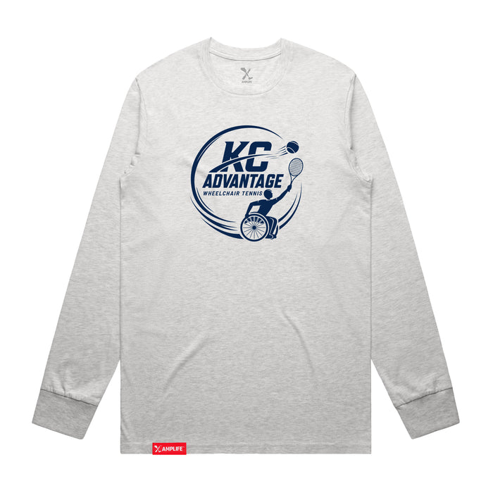 MAS Kansas City Advantage Wheelchair Tennis Circle Logo Ash Heather Grey Long Sleeve T-Shirt on a white background