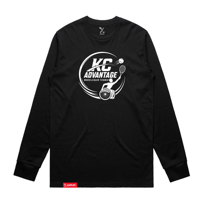 MAS Kansas City Advantage Wheelchair Tennis Circle Logo Black Long Sleeve T-Shirt on a white background