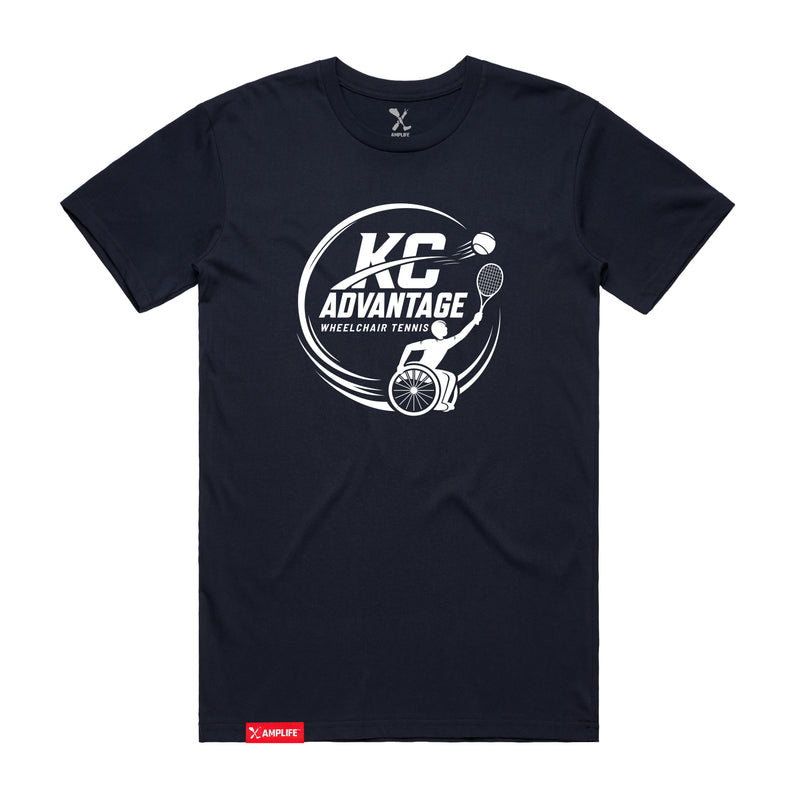 MAS Kansas City Advantage Wheelchair Tennis Circle Logo Navy T-Shirt on a white background