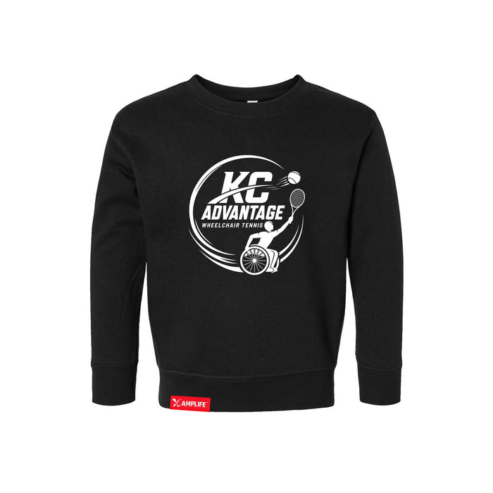 MAS Kansas City Advantage Wheelchair Tennis Circle Logo Toddler Black Crewneck Sweatshirt on a white background