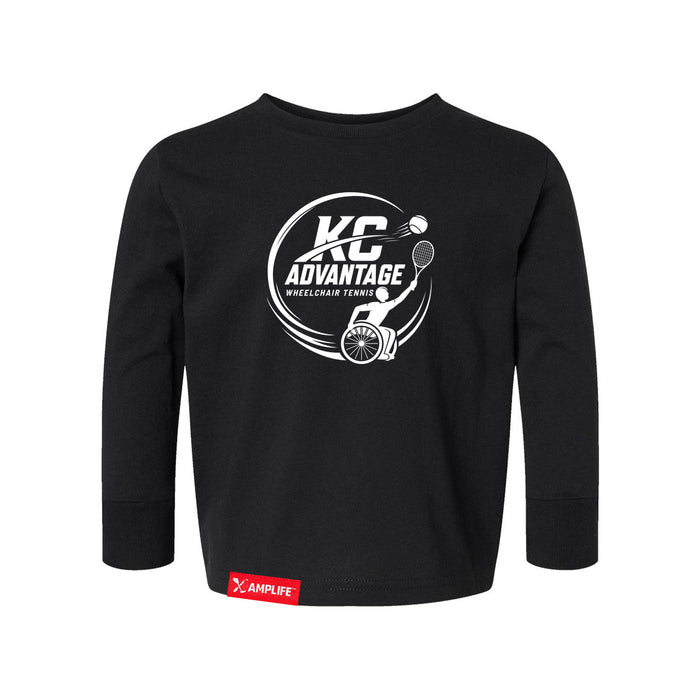 MAS Kansas City Advantage Wheelchair Tennis Circle Logo Toddler Black Long Sleeve T-Shirt on a white background