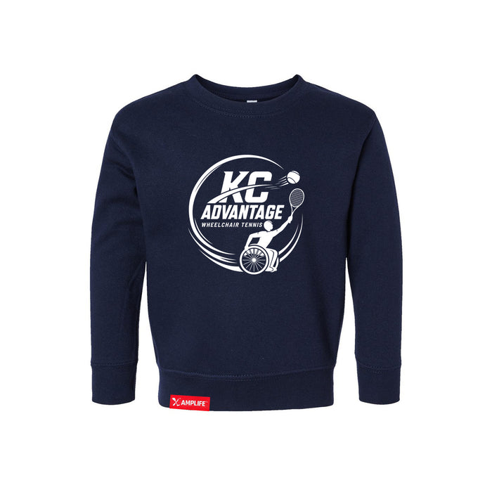 MAS Kansas City Advantage Wheelchair Tennis Circle Logo Toddler Navy Crewneck Sweatshirt on a white background