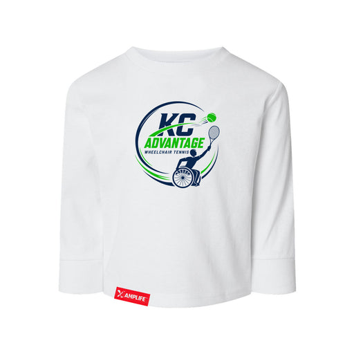 MAS Kansas City Advantage Wheelchair Tennis Circle Logo Toddler White Long Sleeve T-Shirt on a white background