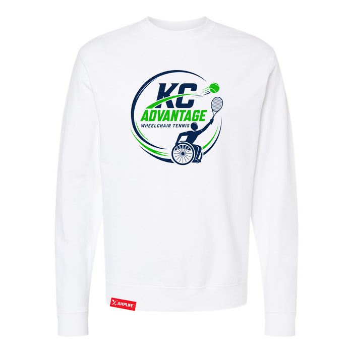 MAS Kansas City Advantage Wheelchair Tennis Circle Logo White Crewneck Sweatshirt on a white background