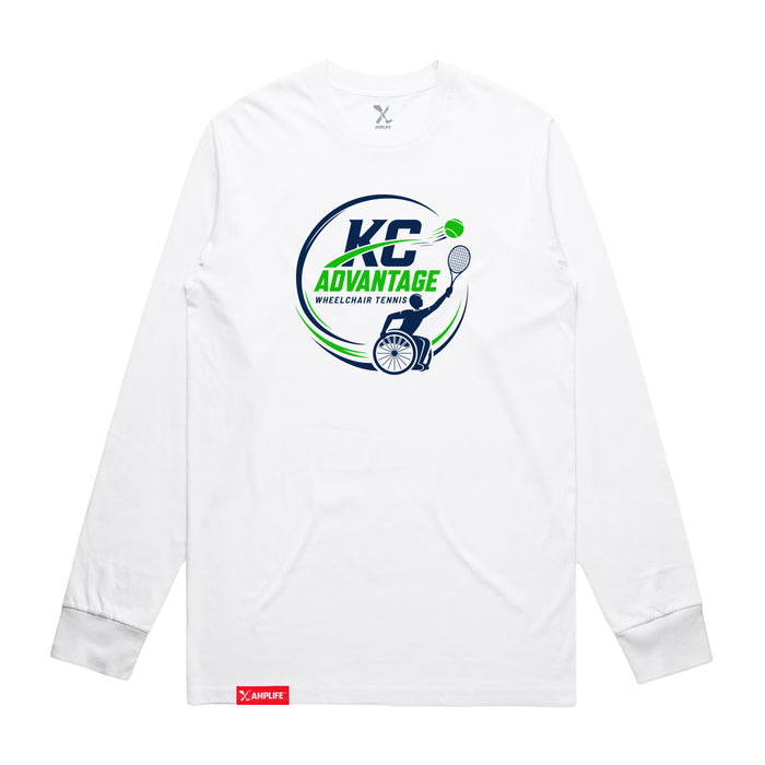 MAS Kansas City Advantage Wheelchair Tennis Circle Logo White Long Sleeve T-Shirt on a white background