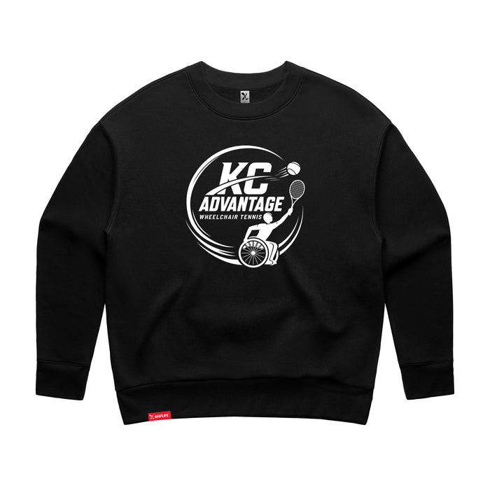 MAS Kansas City Advantage Wheelchair Tennis Circle Logo Women's Black Modern Crewneck Sweatshirt on a white background
