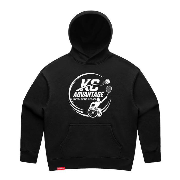 MAS Kansas City Advantage Wheelchair Tennis Circle Logo Women's Black Modern Hoodie on a white background