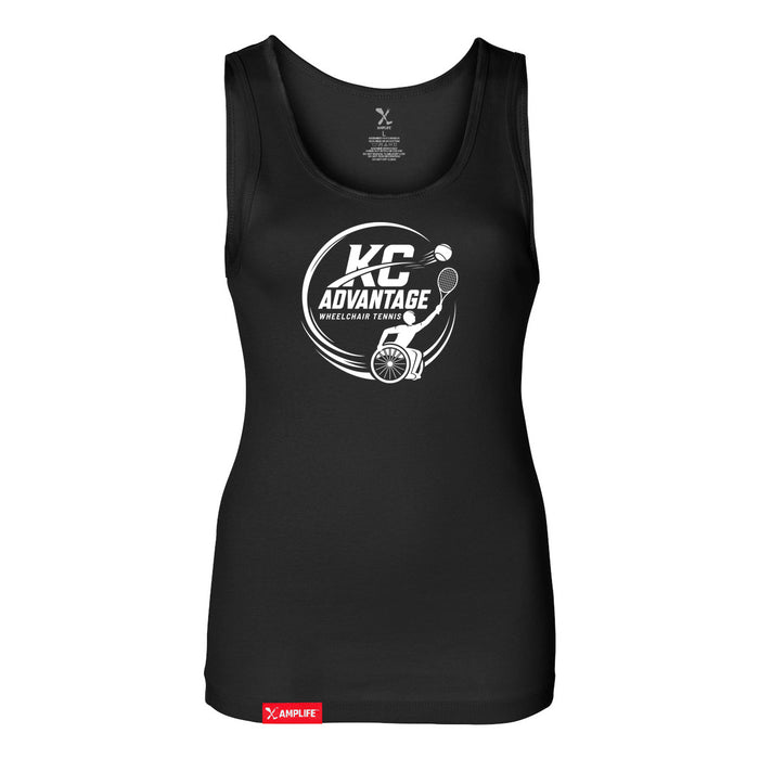 MAS Kansas City Advantage Wheelchair Tennis Circle Logo Women's Black Slim Micro Rib Tank Top on a white background