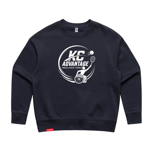 MAS Kansas City Advantage Wheelchair Tennis Circle Logo Women's Ink Blue Modern Crewneck Sweatshirt on a white background