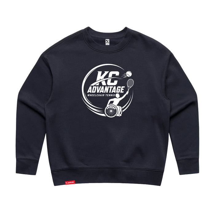 MAS Kansas City Advantage Wheelchair Tennis Circle Logo Women's Ink Blue Modern Crewneck Sweatshirt on a white background