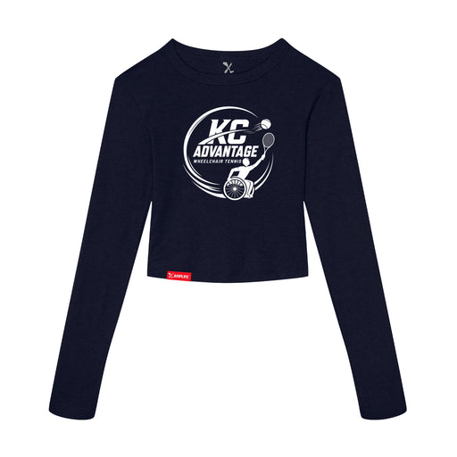 MAS Kansas City Advantage Wheelchair Tennis Circle Logo Women's Navy Crop Long Sleeve T-Shirt on a white background