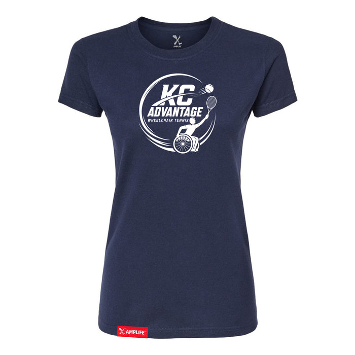 MAS Kansas City Advantage Wheelchair Tennis Circle Logo Women's Navy Slim T-Shirt on a white background