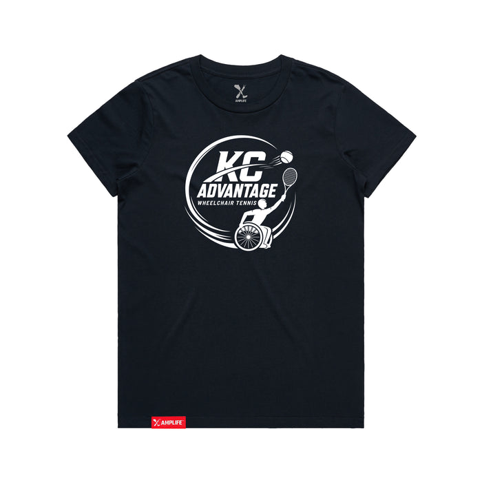 MAS Kansas City Advantage Wheelchair Tennis Circle Logo Women's Navy T-Shirt on a white background