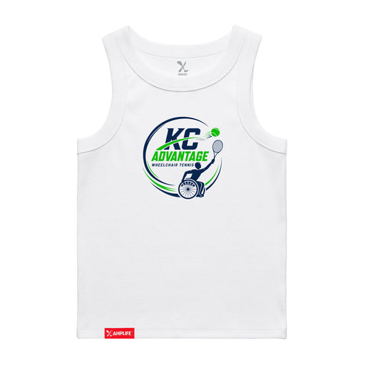 MAS Kansas City Advantage Wheelchair Tennis Circle Logo Women's White Organic Tank Top on a white background