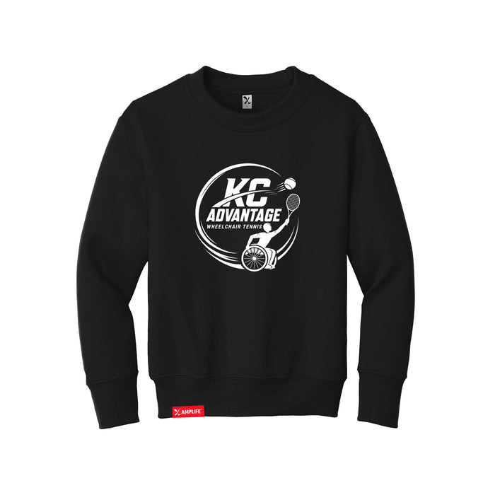 MAS Kansas City Advantage Wheelchair Tennis Circle Logo Youth Black Crewneck Sweatshirt on a white background