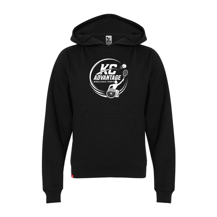 MAS Kansas City Advantage Wheelchair Tennis Circle Logo Youth Black Hoodie on a white background