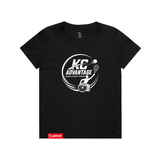 MAS Kansas City Advantage Wheelchair Tennis Circle Logo Youth Black T-Shirt on a white background