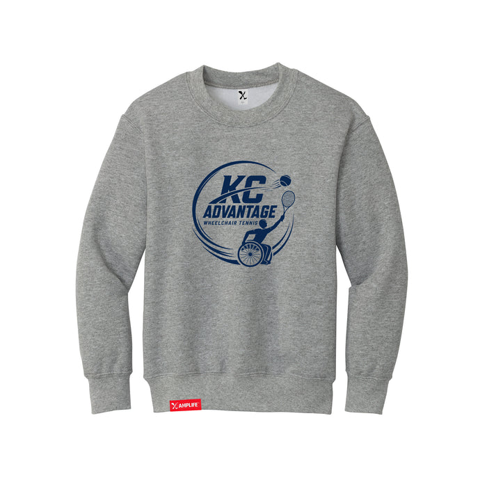 MAS Kansas City Advantage Wheelchair Tennis Circle Logo Youth Heather Grey Crewneck Sweatshirt on a white background