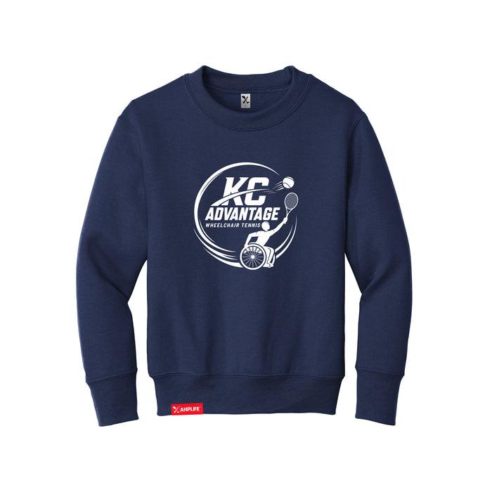 MAS Kansas City Advantage Wheelchair Tennis Circle Logo Youth Navy Crewneck Sweatshirt on a white background