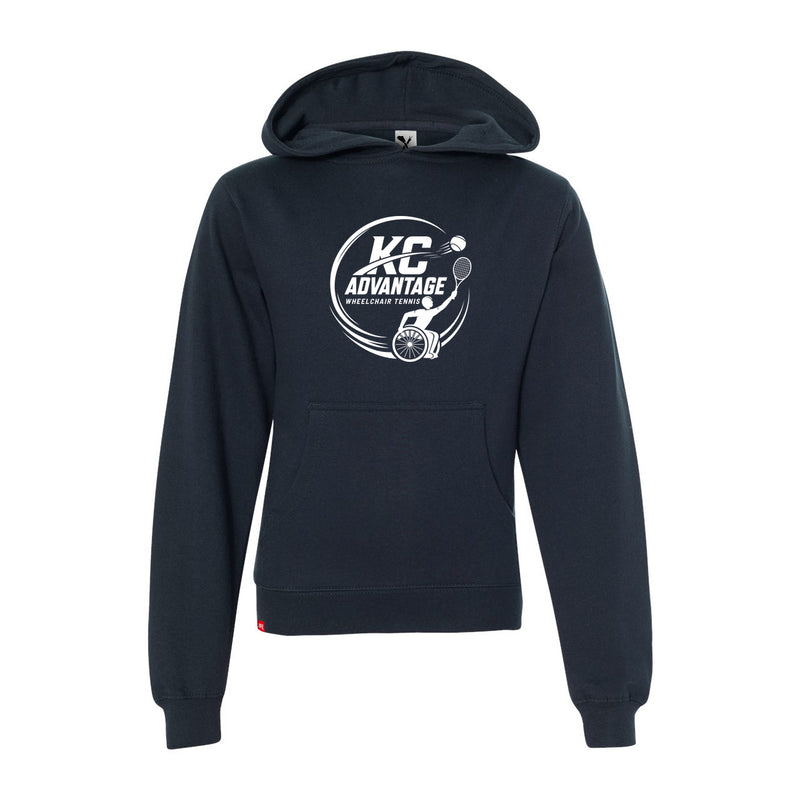 MAS Kansas City Advantage Wheelchair Tennis Circle Logo Youth Navy Hoodie on a white background