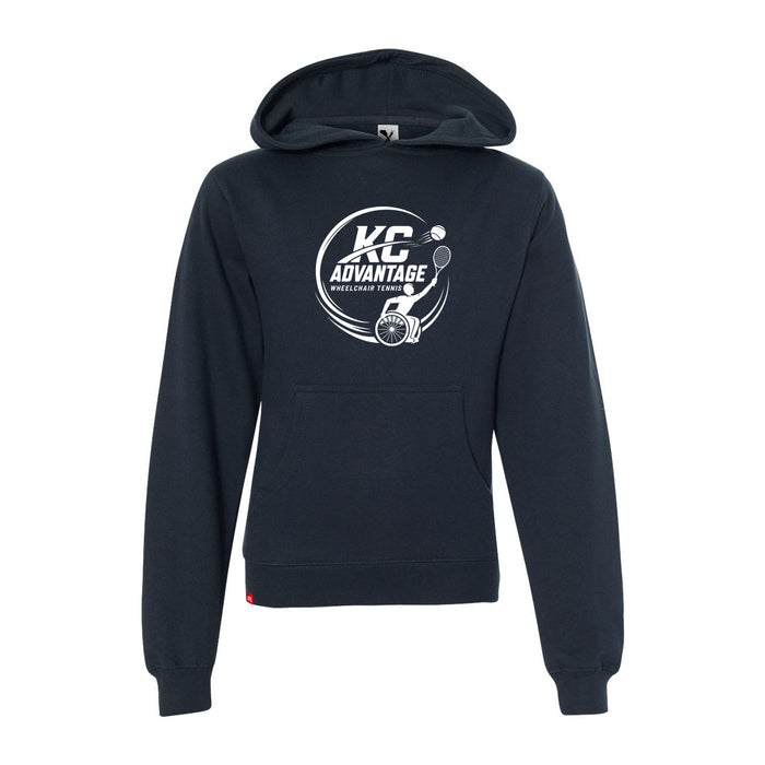 MAS Kansas City Advantage Wheelchair Tennis Circle Logo Youth Navy Hoodie on a white background