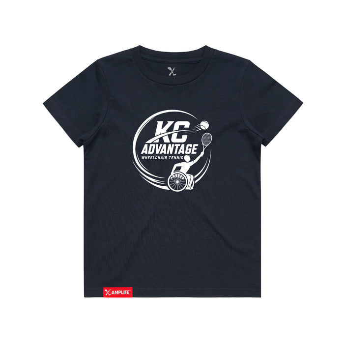 MAS Kansas City Advantage Wheelchair Tennis Circle Logo Youth Navy T-Shirt on a white background