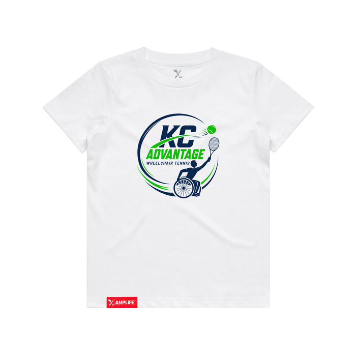MAS Kansas City Advantage Wheelchair Tennis Circle Logo Youth White T-Shirt on a white background