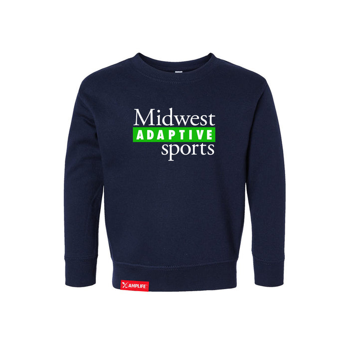 MAS Kansas City Advantage Wheelchair Tennis MAS Logo Toddler Navy Crewneck Sweatshirt on a white background