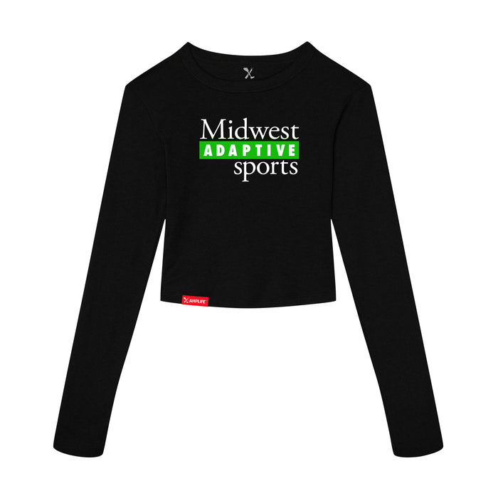 MAS Kansas City Advantage Wheelchair Tennis MAS Logo Women's Black Crop Long Sleeve T-Shirt on a white background