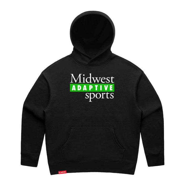 MAS Kansas City Advantage Wheelchair Tennis MAS Logo Women's Black Modern Hoodie on a white background