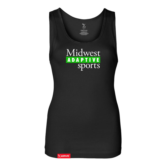 MAS Kansas City Advantage Wheelchair Tennis MAS Logo Women's Black Slim Micro Rib Tank Top on a white background