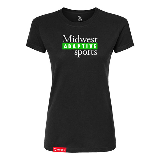 MAS Kansas City Advantage Wheelchair Tennis MAS Logo Women's Black Slim T-Shirt on a white background