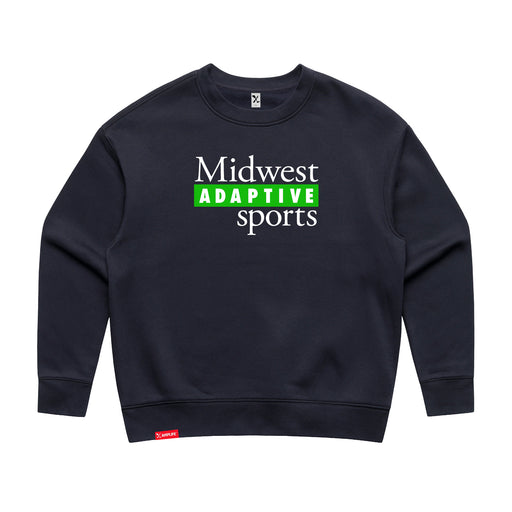 MAS Kansas City Advantage Wheelchair Tennis MAS Logo Women's Ink Blue Modern Crewneck Sweatshirt on a white background