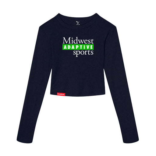 MAS Kansas City Advantage Wheelchair Tennis MAS Logo Women's Navy Crop Long Sleeve T-Shirt on a white background