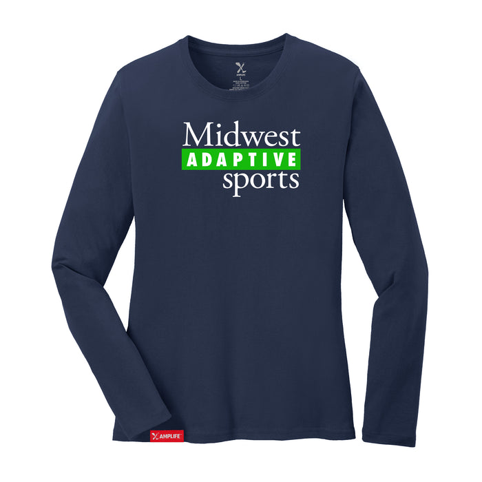 MAS Kansas City Advantage Wheelchair Tennis MAS Logo Women's Navy Long Sleeve T-Shirt on a white background